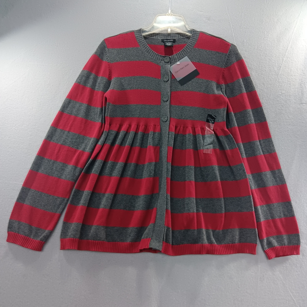 Calvin Klein Jeans Striped Red and Gray Cardigan